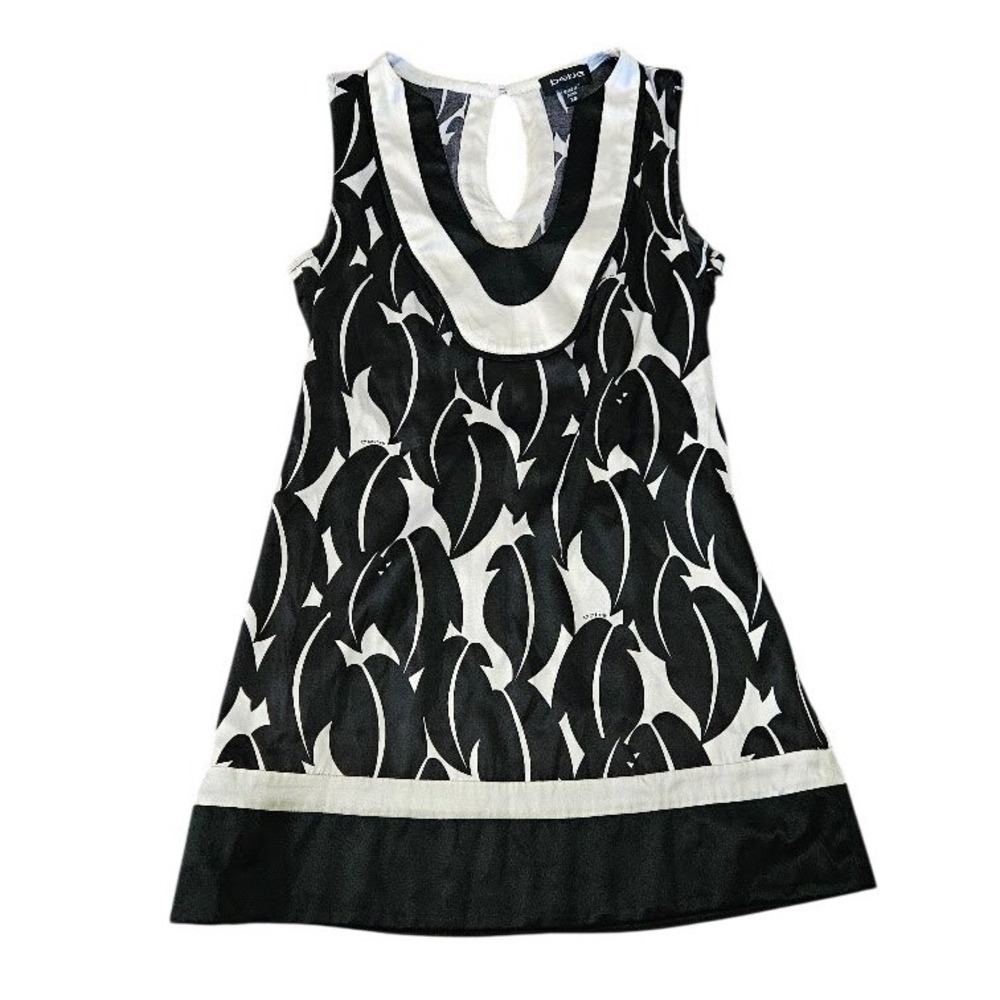 Bebe Vintage Silk Blend Abstract Leaf Print Sleeveless Mini Dress Black White XS